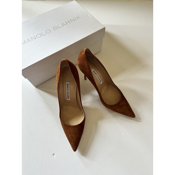 Manolo Blahnik BB 105 Suede Heels Brown - Picture 3 of 8